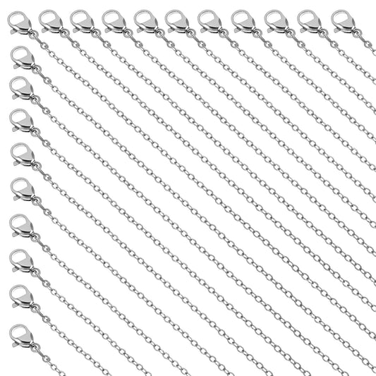 HJZHII 20PCS Silver Chain Bulk, Fadeless Stainless Steel O-Shaped Chains Bulk Silver Necklace Chain DIY Chains for Necklace Jewelry Making 17 19 Inches