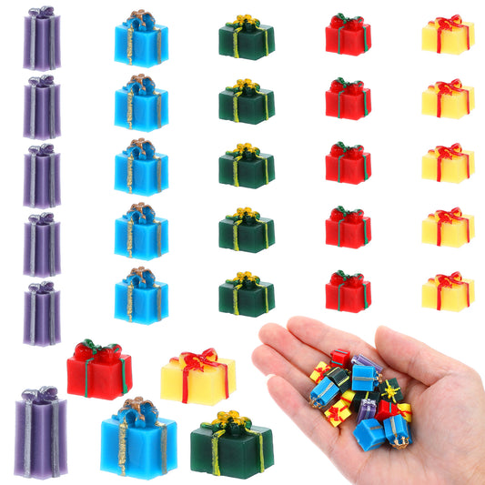 TIESOME 25 Pcs Mini Christmas Ornaments, Tiny Gift Box Present Miniature Christmas Decorations for DIY Craft