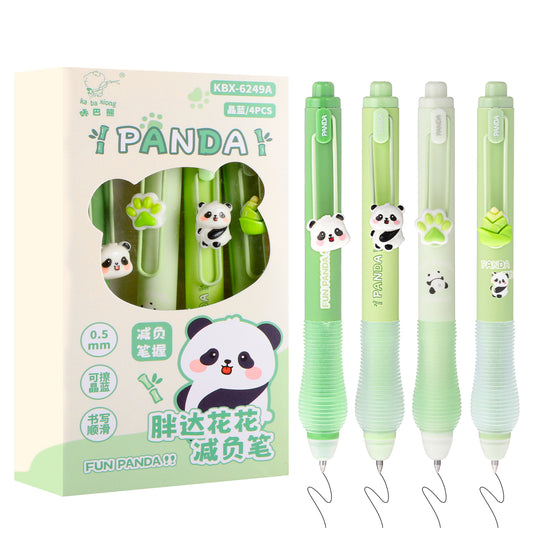 Giantree 4Pcs Erasable Ballpoint Pen, Cute Panda Pen, Retractable Erasable Gel Pens Cute Panda for Kids, Smooth Write Quick Dry Easy to Erase(Style A)