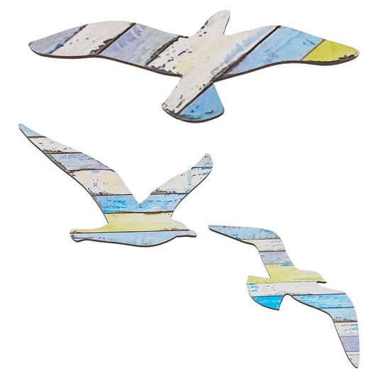 MBAIYO 3Pcs Wooden Seagull Beach Decor, Wall Art Seagull Coastal Decors Beach Coastal Wall Art Decorations Nautical Ocean Themed Decals for Home Living Room Bedroom