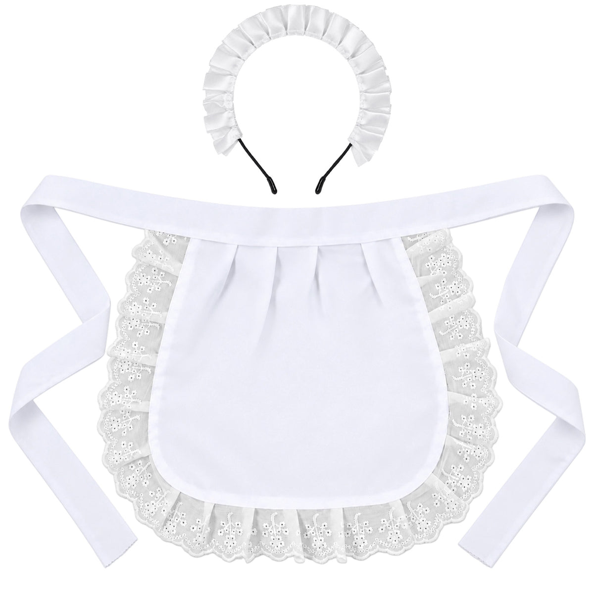 Jeffdad White Waist Apron with Ruffle Maid Apron with French Headdress