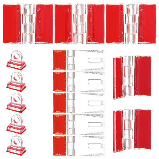 HJZHII Acrylic Hinges Kit, 15 Pcs Self Adhesive Latch Buckles Set No Need to Punch Plastic DIY Continuous Piano Hinge Transparent Door Buckle for Container Box Cabinets