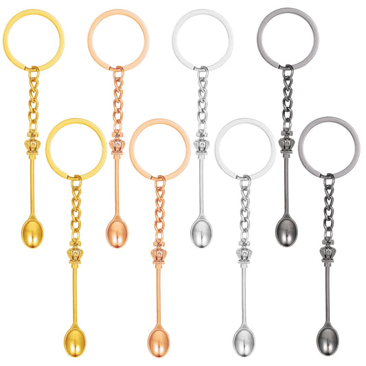 HJZHII 8PCS Mini Crown Spoon Keychain, Vintage Cementedcarbide Mini Spoon Crown Pendant Key Ring Teaspoon Key Charm Pendant Necklace Key Ring Decoration for Filling Vials