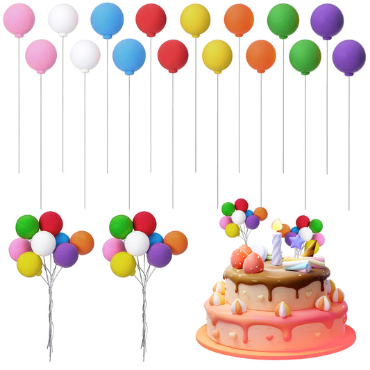 Cobee 16 Pcs Balloon Cake Topper, Multicolor Foam Ball Cake Decorations