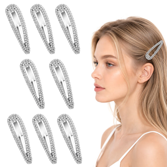 JJUNW 8 Pcs Rhinestone Hair Clips, 2.4 Inch Bling Hair Clips Snap Barrettes