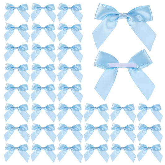Molain 50Pcs Satin Ribbon Bows 3" Self Adhesive Satin Bows Premade Ribbon Bows with Double-Sided Tape Satin Ribbon Mini Bows for Craft Sewing Scrapbooking Wedding and Gift Wrapping(Blue)
