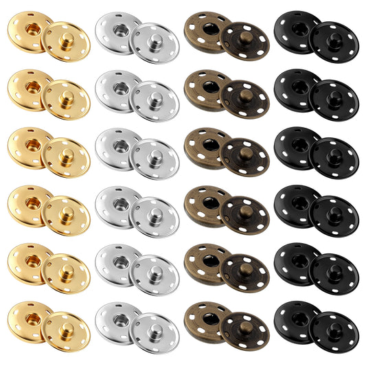JJUNW 24 Sets Large Snaps for Sewing, 25mm Metal-Snap Fastener Buttons Diameter, Big Snaps for Sewing Press Button Sew on Snap for Clothing Fabric, Gold Silver Black Bronze