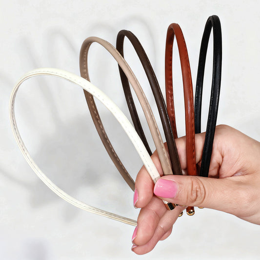 MBAIYO 5Pcs Thin Leather Headbands for Women, Cute Solid Simple Leather Party Headband Skinny Comfortable Non-Slip Hair Accessories for Women Girls (Beige/Brown/Black/White/Tan)
