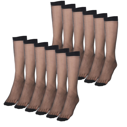LIQWEI 6 Pairs Black Knee High Stockings For Women, Sheer Black Stockings Hose Hosiery Stockings For Women