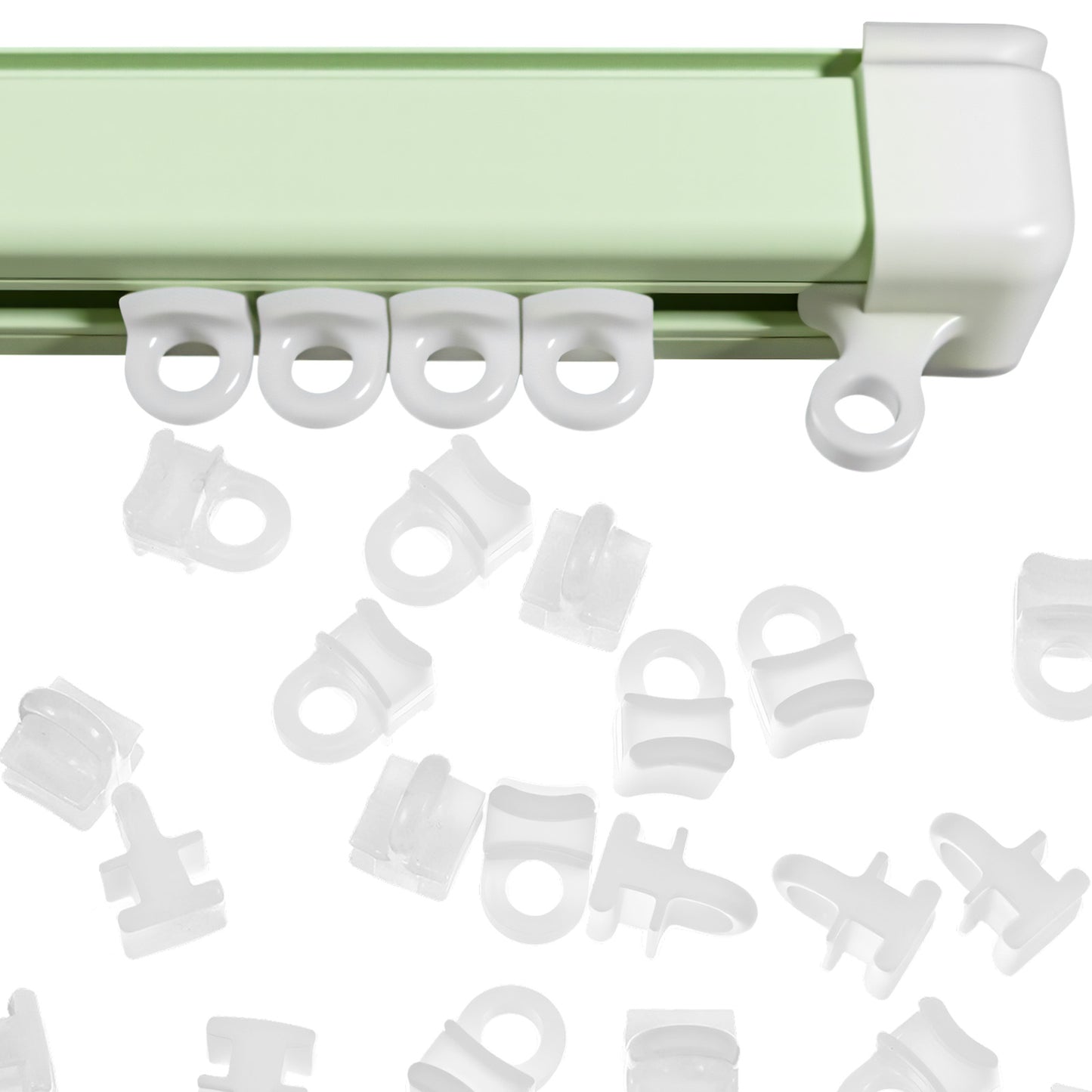 XLIUAX 60Pcs Curtain Rail Gliders Hooks, White Plastic Curtain Glider Hooks, Effortless Rollers Rail Gliders for Window Door Shower Campervan, 10mm x 6mm