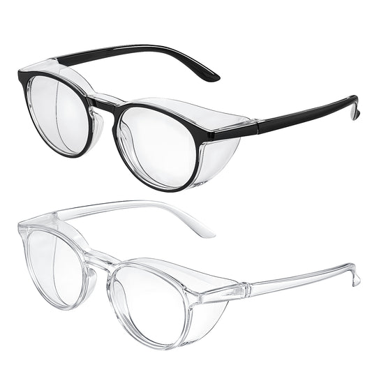 TIESOME 2 Pack Safety Glasses Anti Fog Goggles Protective Eyewear Blue Light Blocking Anti Dust UV Protection Glasses For Men Women(Black + Clear)