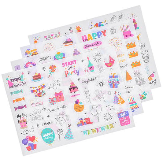 Molain 225 Pcs Happy Birthday Stickers, Colorful Birthday Party Anniversary Sticker Decals Waterproof Vinyl Stickers, Happy-Birthday Decals for Cards Decorations Balloon Cake Sticker for Kids Adults