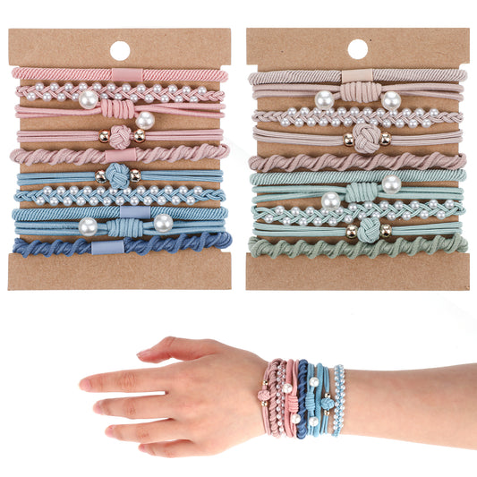 TIESOME 20 Packs Boho Hair Ties Bracelets, 5 Styles Multicolor No Damage Elastic Hair Accessories for Women Ladies Thick Thin Long Hair with Pearls