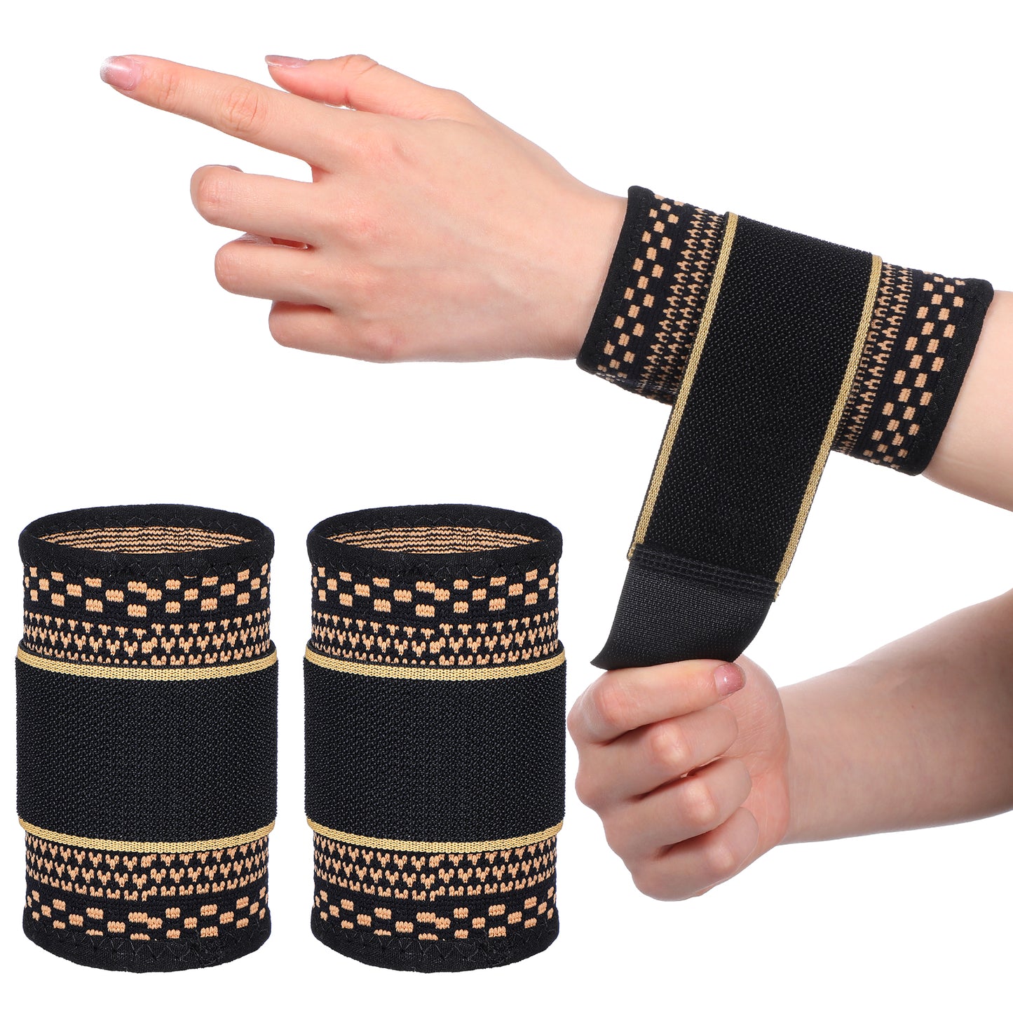 HJZHII 1 Pair Copper Wrist Compression Brace, Elastic Wrist Support Sleeve Sports Hand Wristlet Wrap for Women Men Gym Fitness, Workout, Typing, Weightlifting, Yoga(Large)
