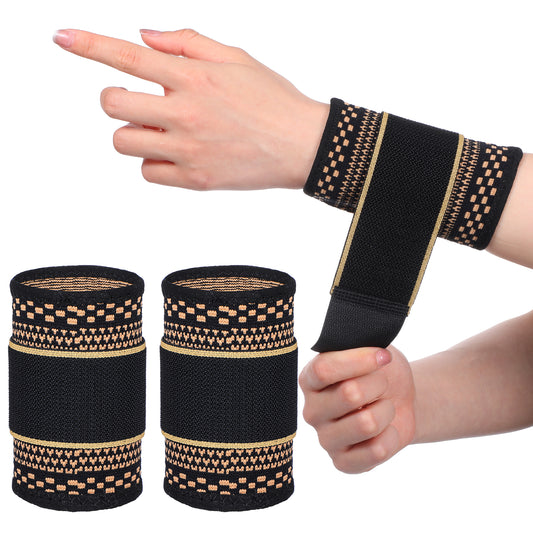 HJZHII 1 Pair Copper Wrist Compression Brace, Elastic Wrist Support Sleeve Sports Hand Wristlet Wrap for Women Men Gym Fitness, Workout, Typing, Weightlifting, Yoga(Large)