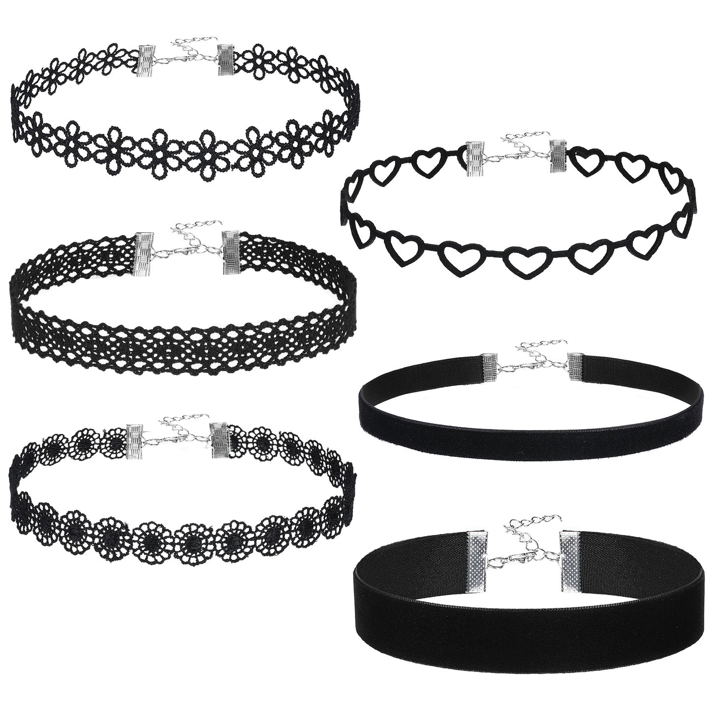 XLIUAX 6 Piece Choker Necklace for Women, Black Velvet Collar Set, Adjustable Gothic Lace Classic Chokers for Women and Girls, Dancing, Halloween, Birthday, Party, Cosplay