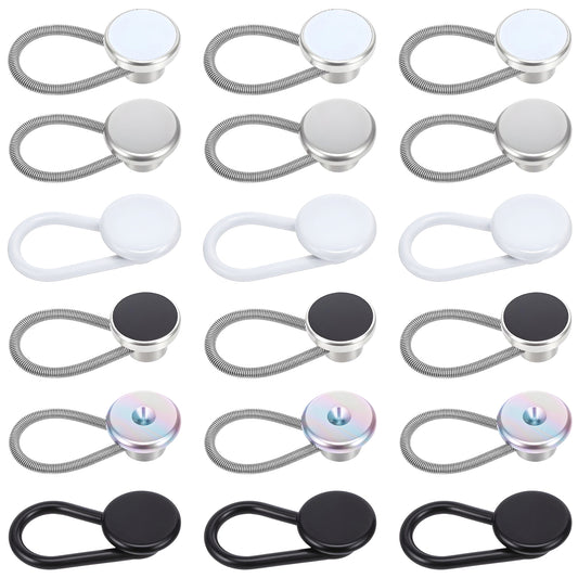 TIEOSOME 18 PCS Collar Neck Extenders, Wonder Neck Button Extender for Men Women Dress Shirts Cuffs Jeans (Black White Silver)