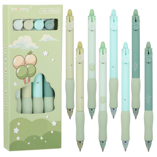 Giantree 8Pcs Erasable Pens, Cute Retractable Erasable Gel Pens, Erasable Pens Multicolor Cute Bear Erasable Pens for Kids, Aesthetic Pens Smooth Write Quick Dry Easy to Erase Office School Pen(Green)