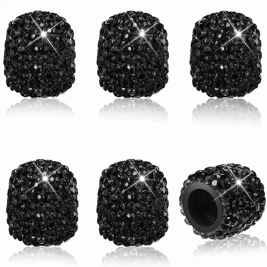 AOZUO 6PCS Bling Tire Valve Stem Caps, Shinny Crystal Rhinestone Car Wheel Tire Valve Caps Dustproof Universal Tire Valve Stem Covers for Cars SUVs Trucks Bikes Motorcycles Bicycles(Black)