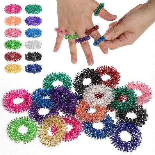 LXUEJIE 24 Pcs Acupressure Massagers, 12 Colors Finger Massager Silent Spiky Sensory Rings Fidget Sensory Massager Stocking Stuffers Gifts for Women Men Office Home Fingers Stress(Colorful)