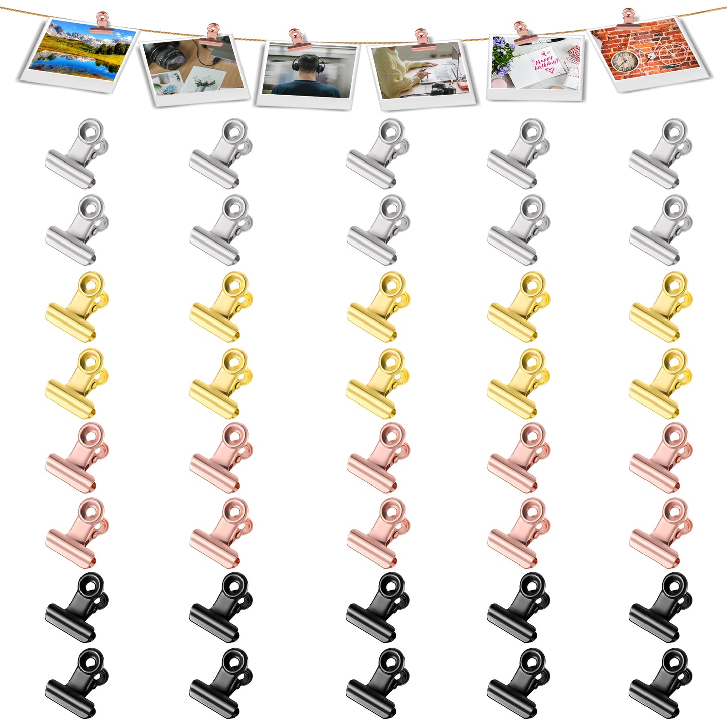 Molain 40Pcs Binder Clips, 0.87 Inch(22mm) Metal Hinge Clips for Food Packages, Mini Picture Clips, Small Paper Clamps, Binder Clips, Photo File Paper Document Clip for Home and Office Supplies