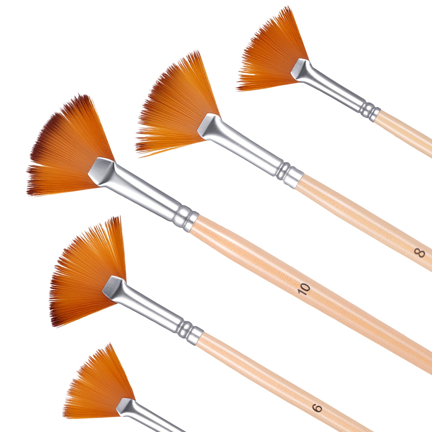 BOHUIZ Fan Brush for Painting, 5 Pcs Fan Brush Set Long Wood Handle Paint Brushes Soft Anti-Shedding Professional Artist Painting Brushes for Acrylic Oil Watercolor Gouche Kits