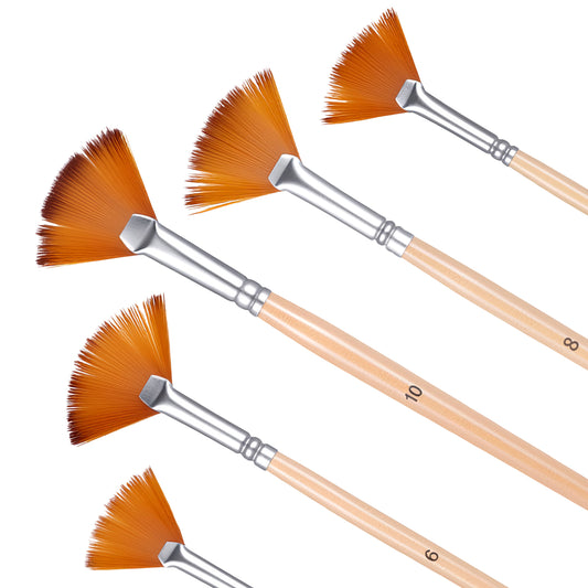 BOHUIZ Fan Brush for Painting, 5 Pcs Fan Brush Set Long Wood Handle Paint Brushes Soft Anti-Shedding Professional Artist Painting Brushes for Acrylic Oil Watercolor Gouche Kits