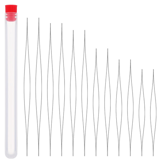 JIYIN 12 Pcs Bead Needle, 6 Sizes Stainless Steel Hand Sewing Needles, Big Eye Beading Needles for Seed Beads, 1.8-4.9 Inch Bead Threader, Embroidery Beading Needle for Jewellery Making