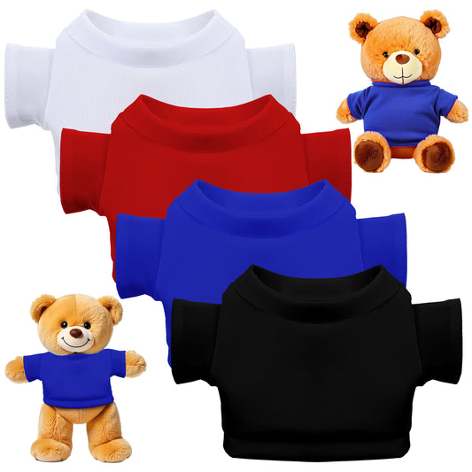 cobee 4 Pcs Bear Tee Shirt Fit 12-16inch, Build A Bear Clothes Stuffed Animal Clothes, Sublimation Shirts Teddy Bear Clothes Blank Bear Accessories for Diy Make Unique Stuffed Doll Outfit(Multicolour)