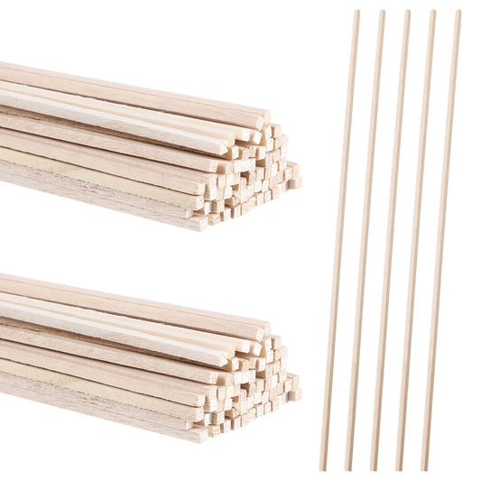 cobee 50 Pcs Balsa Wood Sticks, 1/4 X 12 Inch Wooden Dowels Balsa Woods Sheet, Craft Sticks Woods Squares Wood Strips for Crafts DIY Projects Models Making Supplies