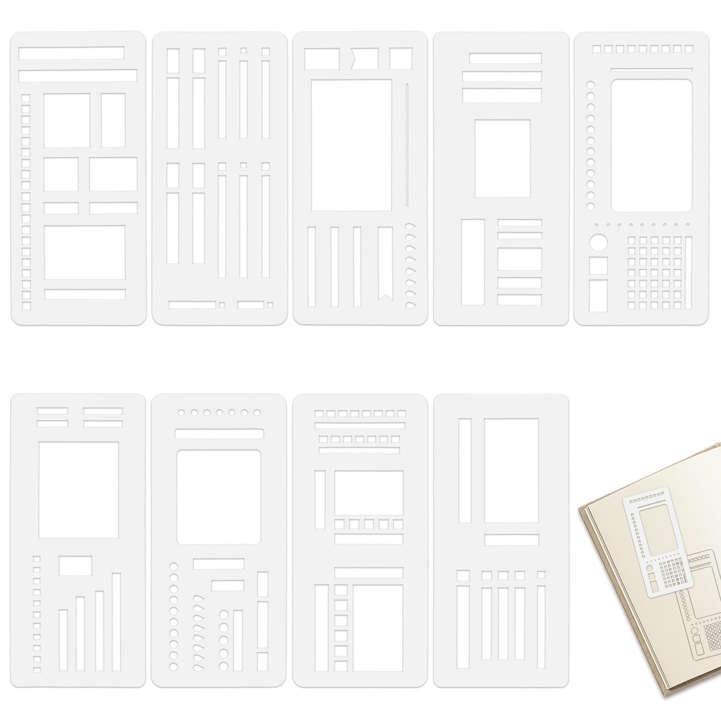 Yuanchu 9Pcs Handmade Flexible Record Templates, Reusable Planner Stencils for Dot Grid Journals, Versatile Drawing and Checklist Templates Journal Stencils Drafting Tools with Coils Discs Rings
