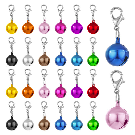 LIQWEI 24 Pcs Pet Bells For Dog Cat Collar, Colorful Bell With Lobster Clasp, Cat Bells For Collar Loud Animal Pendant Accessories for Pet Training Diy Crafts Festival Party Decoration