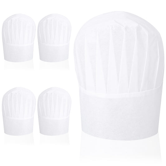 HJZHII 5 Pack Disposable Chef Hat, White Chef Hat Unisex Cooking Caps Cotton Baker Hats for Kitchen Restaurant Cooking Catering Halloween Chefs Costume