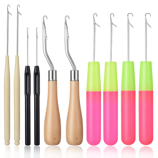 cobee 10 Pcs Crochet Needles Set, Small Bent Crochet Hooks, Hair Crochets Hook for Braid Hair, Dreadlocks, Rug Making, Carpet Crafting & Other DIY Projects