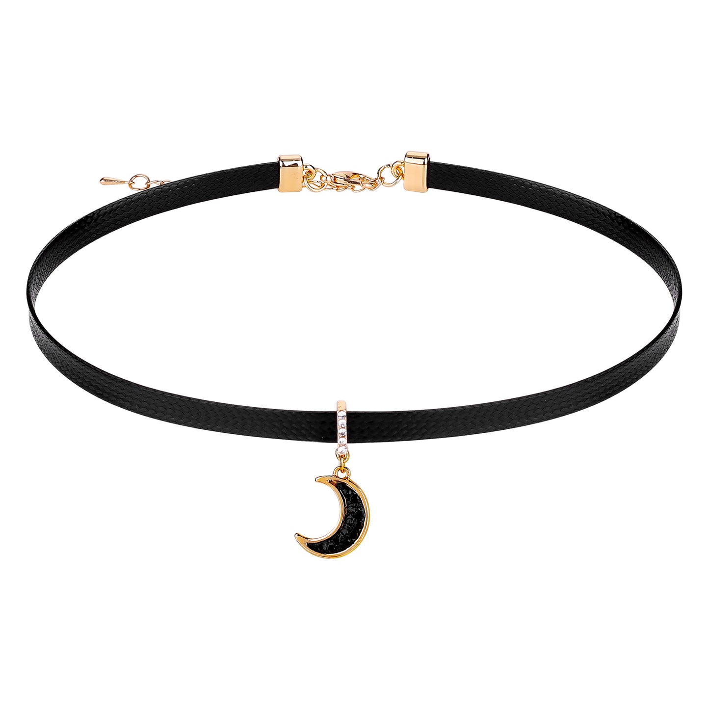 Giantree Black Choker Necklace for Women, Adjustable Leather Choker Collar Elegant Pendant Necklace for Women Gothic Jewelry Gift(Moon)