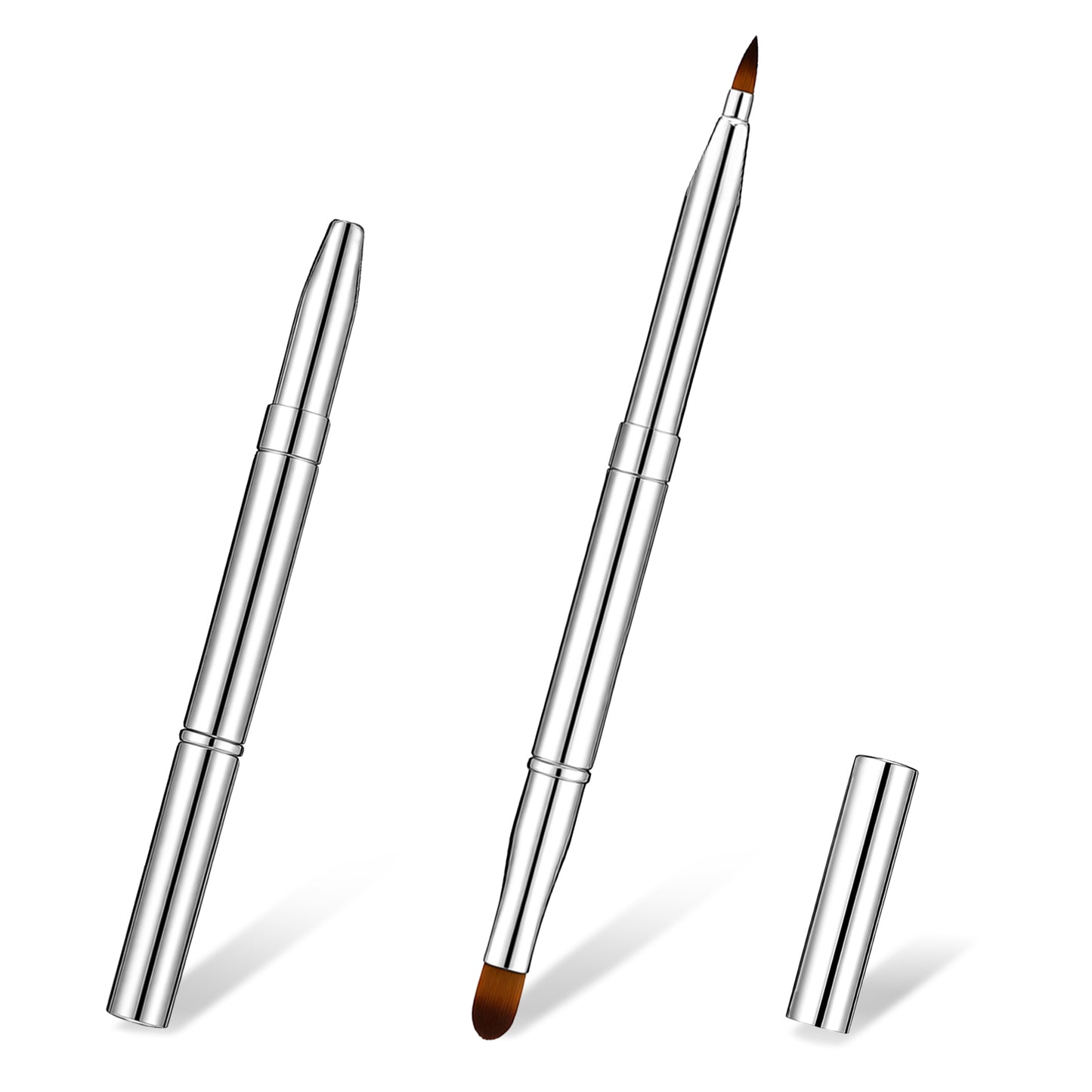 HJZHII 2 Pack Retractable Lip Brush, Double-Ended Lip Makeup Brushes Lip Liner Brush with Cap for Lipstick Lip Gloss Eyeshadow (Silver)