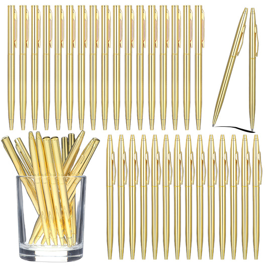 JIEYAO 50 Pcs Gold Pens Bulk, Aluminum Alloy Slim Ballpoint Pens, 1 mm Medium Point Smooth Writing Pens Retractable Writing Tool with Black Ink for Wedding Business Office Students Teachers Christmas