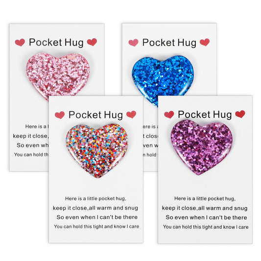 HJZHII 4 PCS Pocket Hugs, Pocket Hug Token Gift, Pocket Hug Heart with Greeting Cards Exquisite Pocket Hug Heart Set for Friend Lover Birthday Christmas Mothers Valentine's Day Encourage Gift
