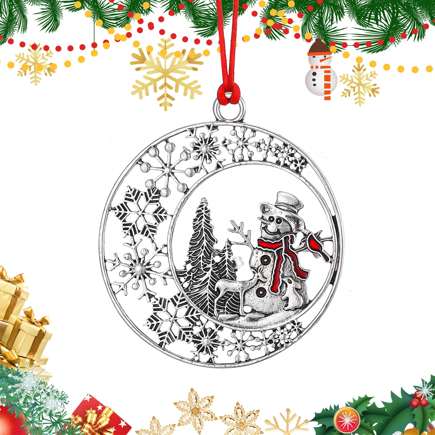 GEEHUA 2Pcs Christmas Ornaments, 2024 Metal Christmas Tree Snowman Ornament DIY Handcrafted Craft Hanging Decoration for Christmas Trees Decor Home Holiday Party Xmas Tree Gifts (Snowman)