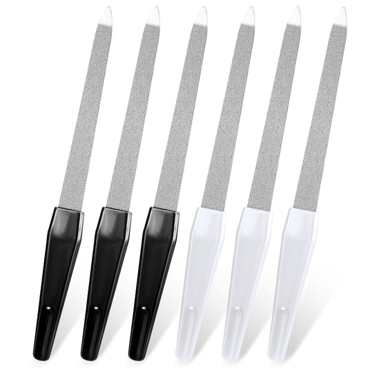 JIYIN 6Pcs Metal Nail Files, Double Sided Nail Files Non-Slip Handle Diamond Nail File Professional Nail Files for Natural Nails Home Use Nails Accessories Tools(Color 1)