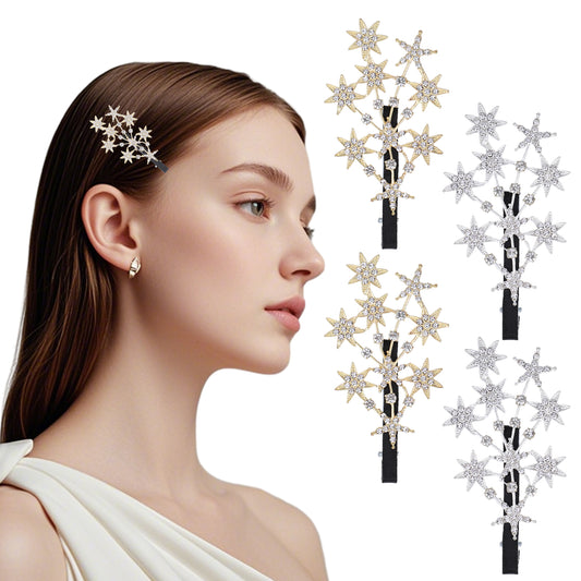HJZHII 4 Pcs Rhinestone Star Hair Clips, Crystal Stars Hairs Clip Bride Wedding Hair Barrettes Glitter Decorative Hairclips Sparkling Jewelry Hairpins Decorative Hair Accessories for Women and Girl