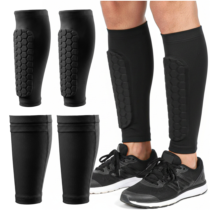 WJIAAA 2 Pairs Shin Defender, Soccer Shin Guards for Youth & Adults, Calf Compression Sleeves with Honeycomb Pads, Breathable Nylon Spandex, Impact-Resistant for Ski Basketball Boxing(M)