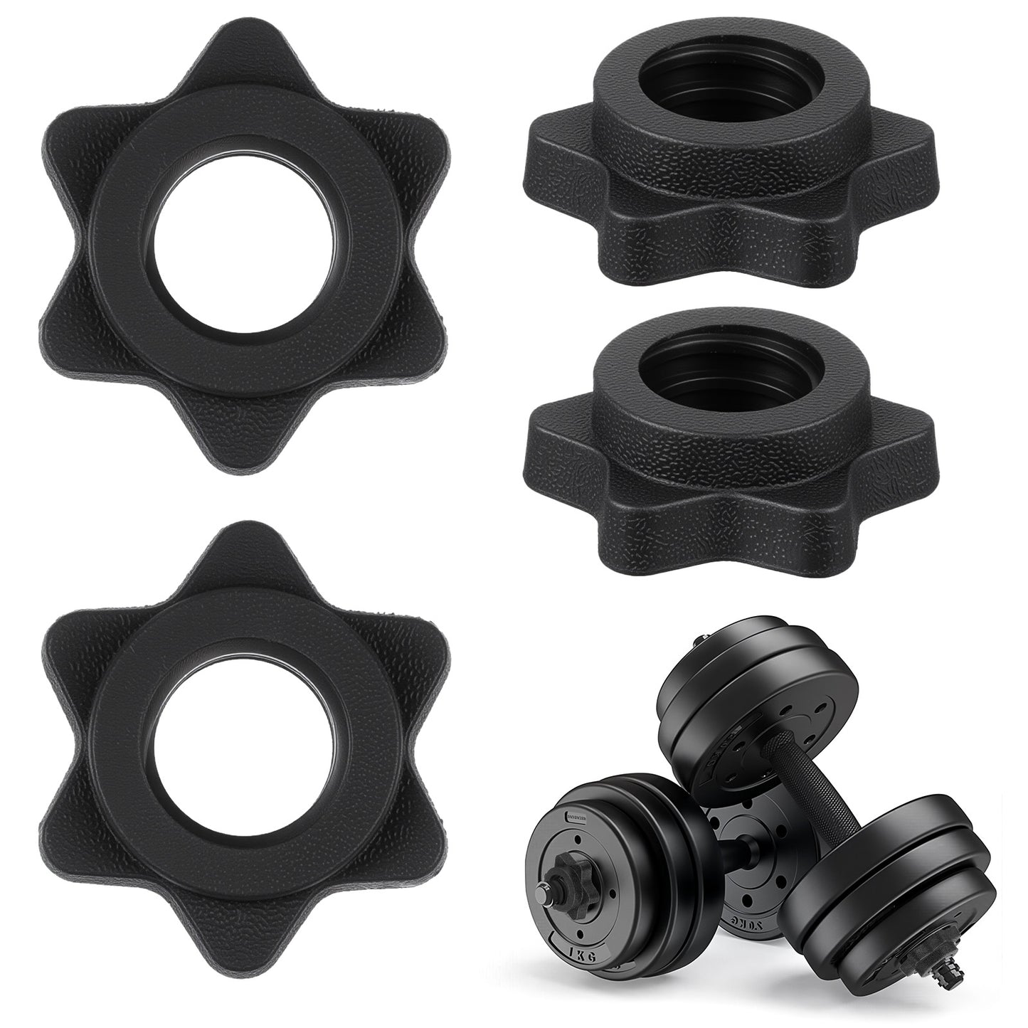 SHENLIU 4 PCS Barbell Clips, 25mm Barbell Collars Barbell Bar Hexagon Nuts Anti-Slip Spin-Lock Dumbbell Collar Clamps Weight Lifting Fitness for Bars at Home or Gym