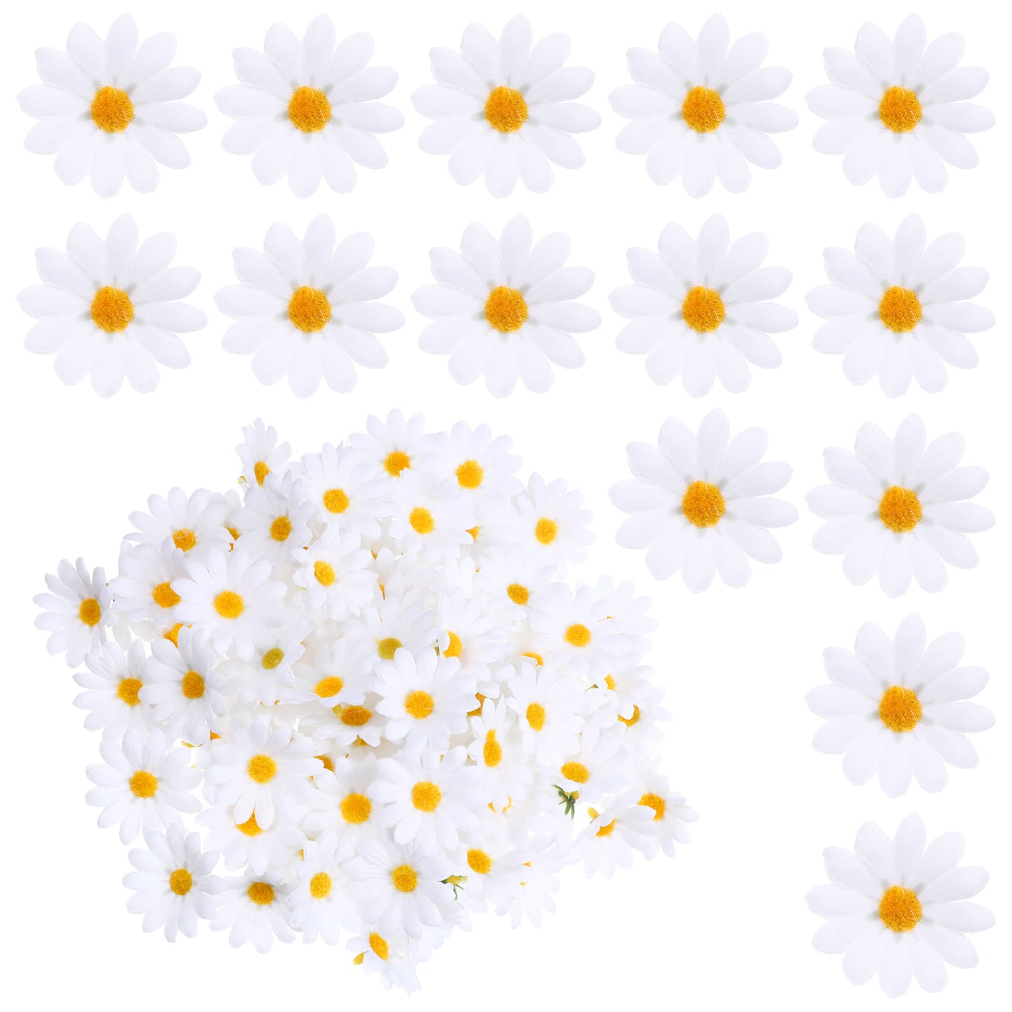 DOPENSPI 100PCS Fabric Daisy Flower Head, 1.77Inch White Daisy Artificial Flowers Fake Flowers Heads Artificial Gerbera Daisies for DIY Craft Wedding Home Party Decoration
