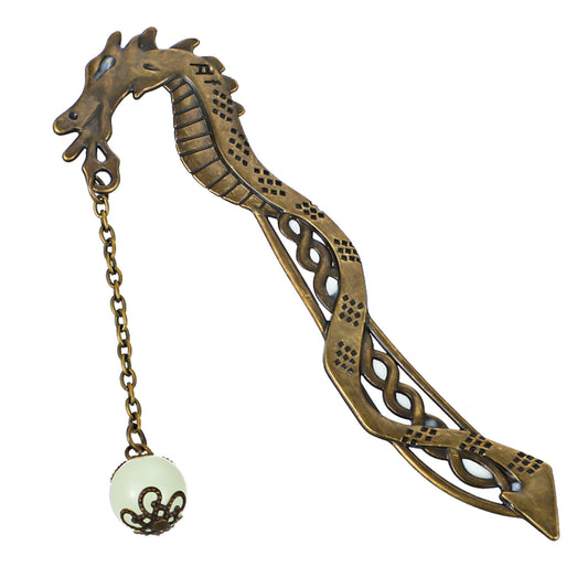 Jeffdad Dragon Bookmark, Fantasy Bookmark Gifts Glow in The Dark, Metal Bookmarks for Book Lovers, Cool Bookmarks Gifts for Women Men(Bronze Dragon and Ball)