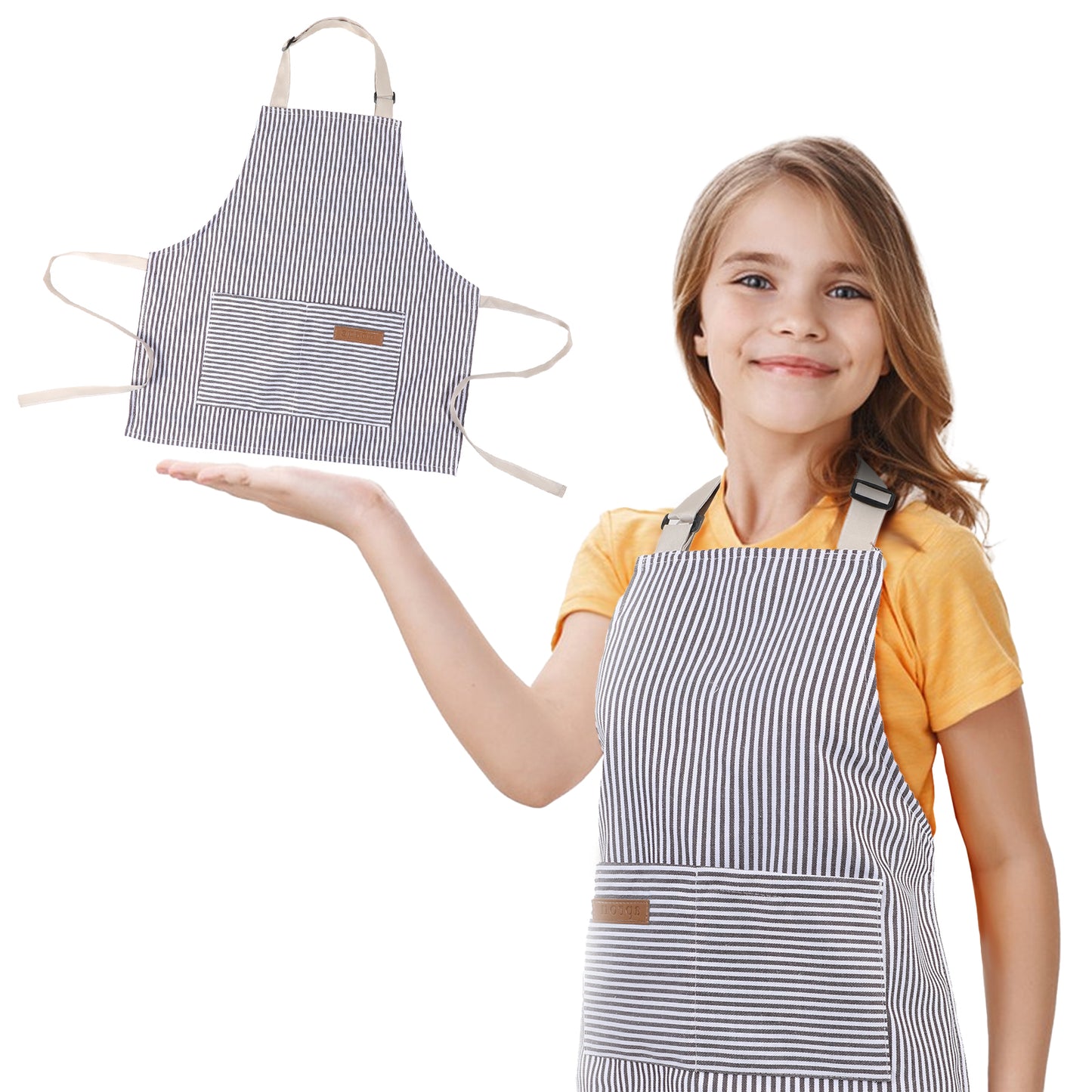 SHENLIU 1Pcs Kids Apron, Toddler Apron for Girls, Toddler Aprons Stripes Kids with 2 Pockets, Cute Kid Aprons for Cooking, Bib Soft Apron for Boys Girls Adjustable Painting Children Chef Apron