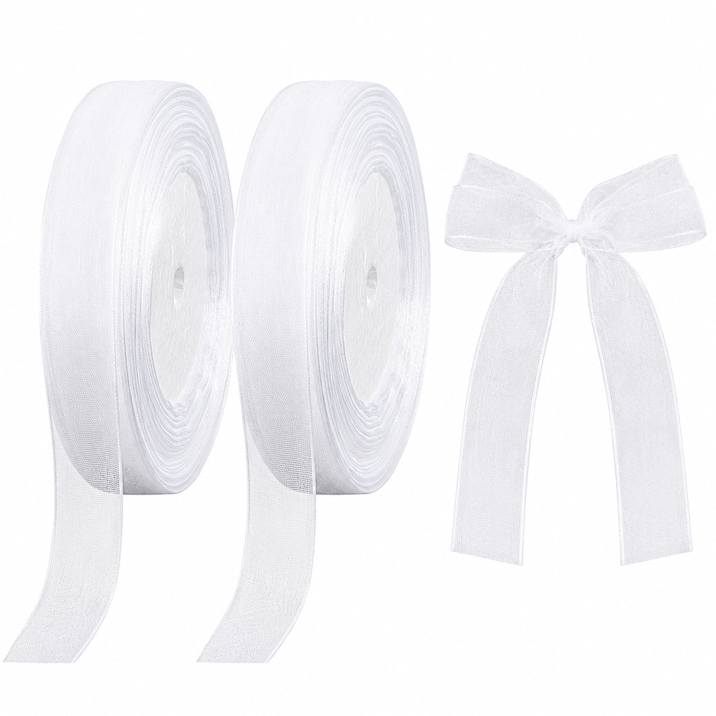 SULIKJHUI 100 Yards White Sheer Ribbon, 0.59 Inch White Thin Chiffon Ribbon