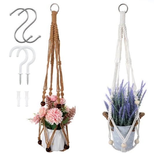 JJUNW 2 Pcs Macrame Plant Hangers, Cotton Rope Boho Decor Balcony Planter Garden Home Decor Ceiling Plant Holder for Indoor Outdoor,60cm