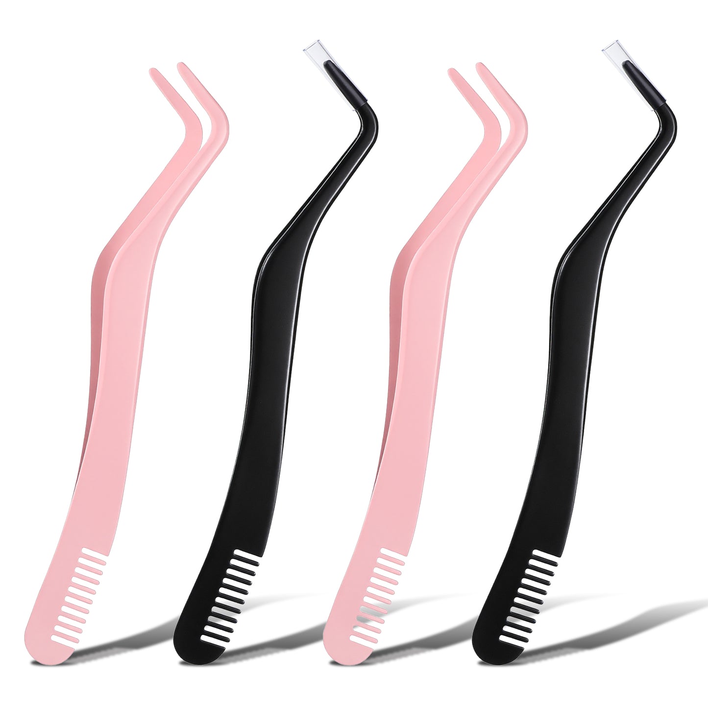 cobee 4Pcs Eyelash Tweezers, Lash Applicator Tool, Eyelashs Applicator Tool with Comb, Curved Stainless Steel Eyelash Nipper for Lashes Precision Placement and Application