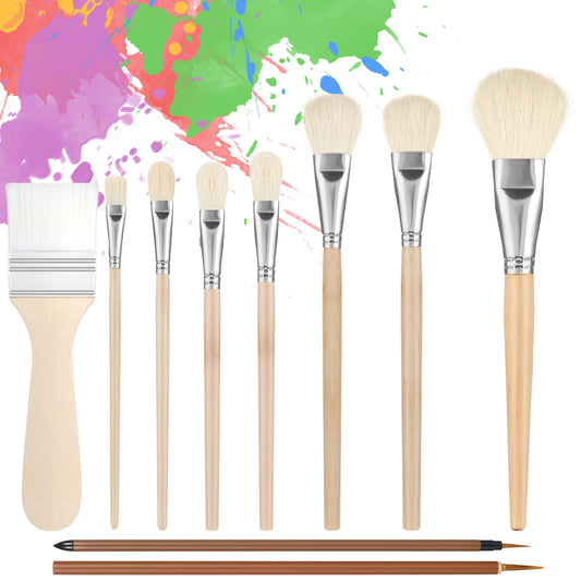 cobee 10 Pcs Acrylic Paint Brushes, Mop Brush Blending Brush With Wooden Handle, Assorted Size Artist Paint Brushes For Acrylic Painting Watercolor Foil Gold Oil Painting Face Body Art